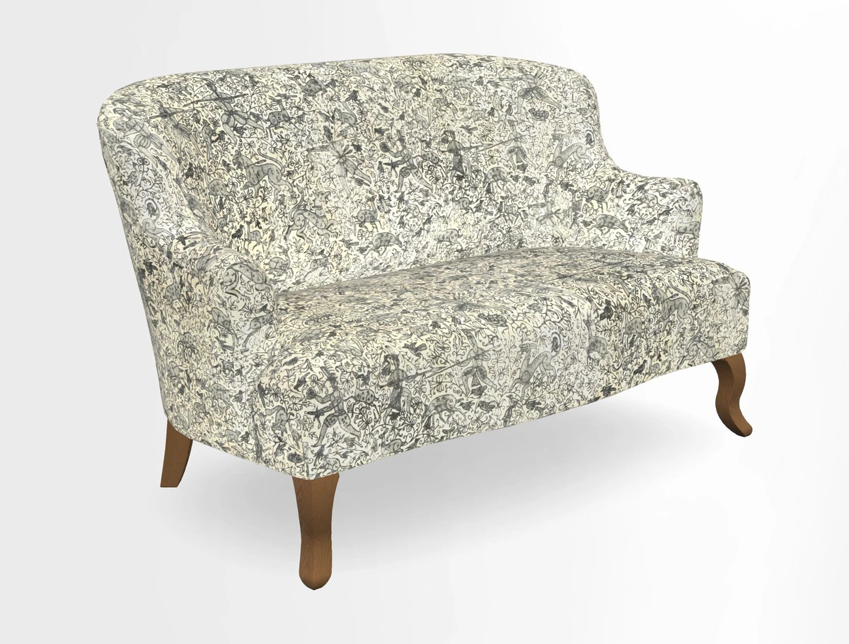 Grassington 3 Seater Sofa in RHS Botanicals on Velvet Ferns Toile Olive with scatter in Almost Plain Velvet Harvest