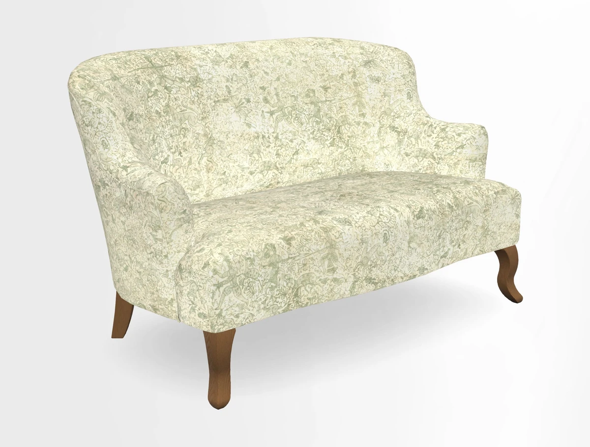 Grassington 3 Seater Sofa in RHS Botanicals on Velvet Ferns Toile Olive with scatter in Almost Plain Velvet Harvest