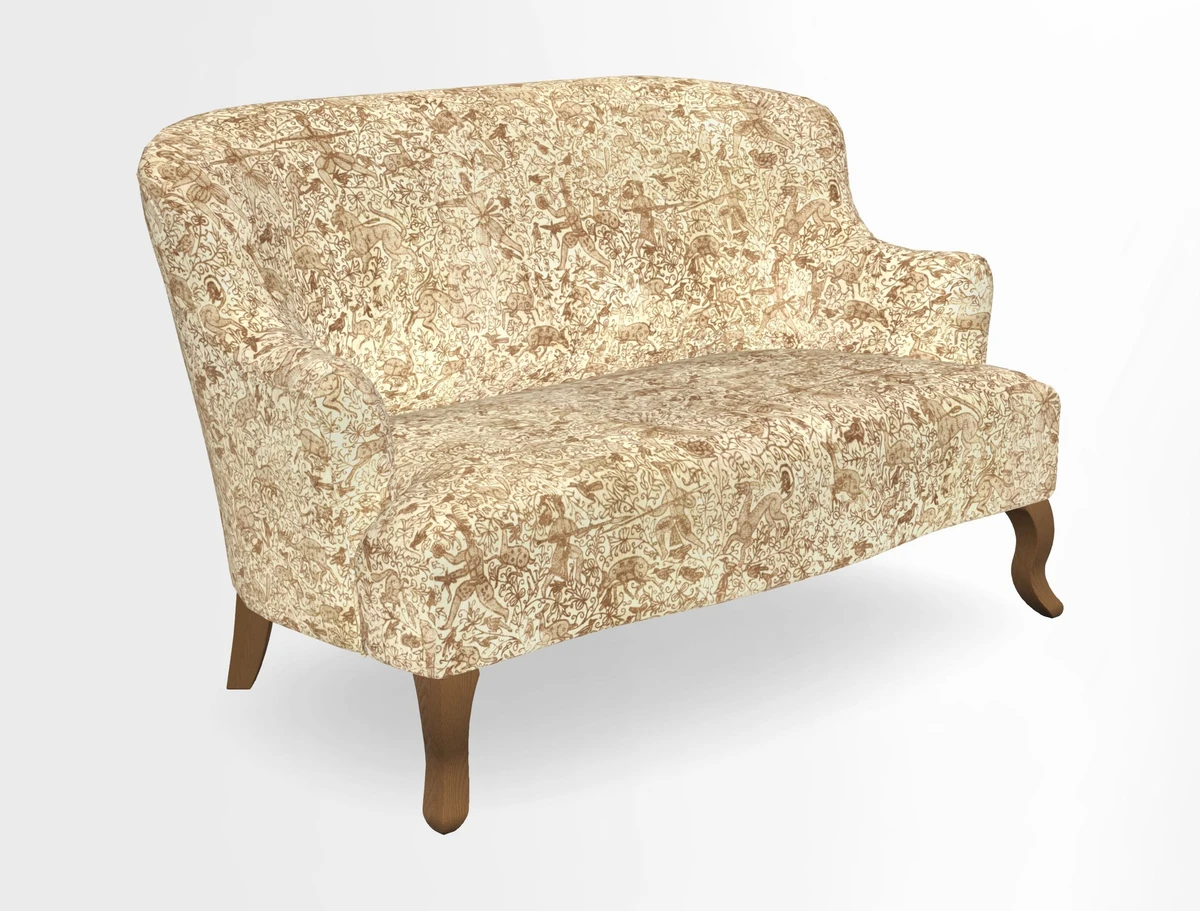 Grassington 3 Seater Sofa in RHS Botanicals on Velvet Ferns Toile Olive with scatter in Almost Plain Velvet Harvest