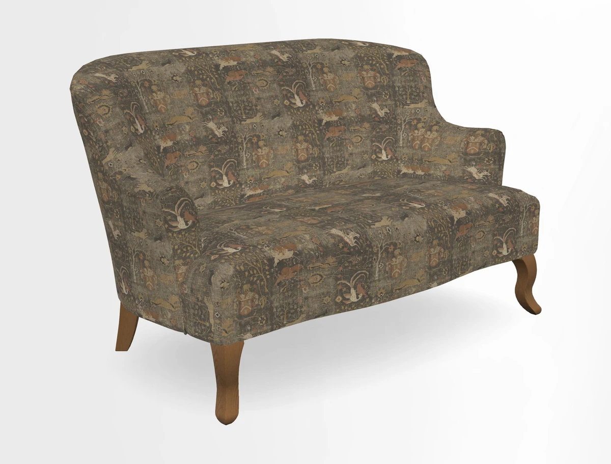 Grassington 3 Seater Sofa in RHS Botanicals on Velvet Ferns Toile Olive with scatter in Almost Plain Velvet Harvest