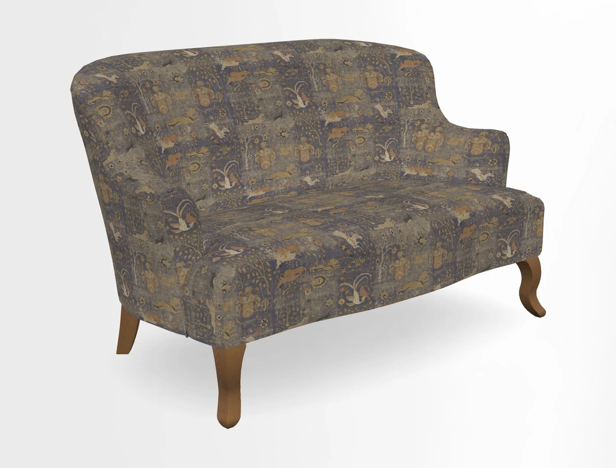 Grassington 3 Seater Sofa in RHS Botanicals on Velvet Ferns Toile Olive with scatter in Almost Plain Velvet Harvest
