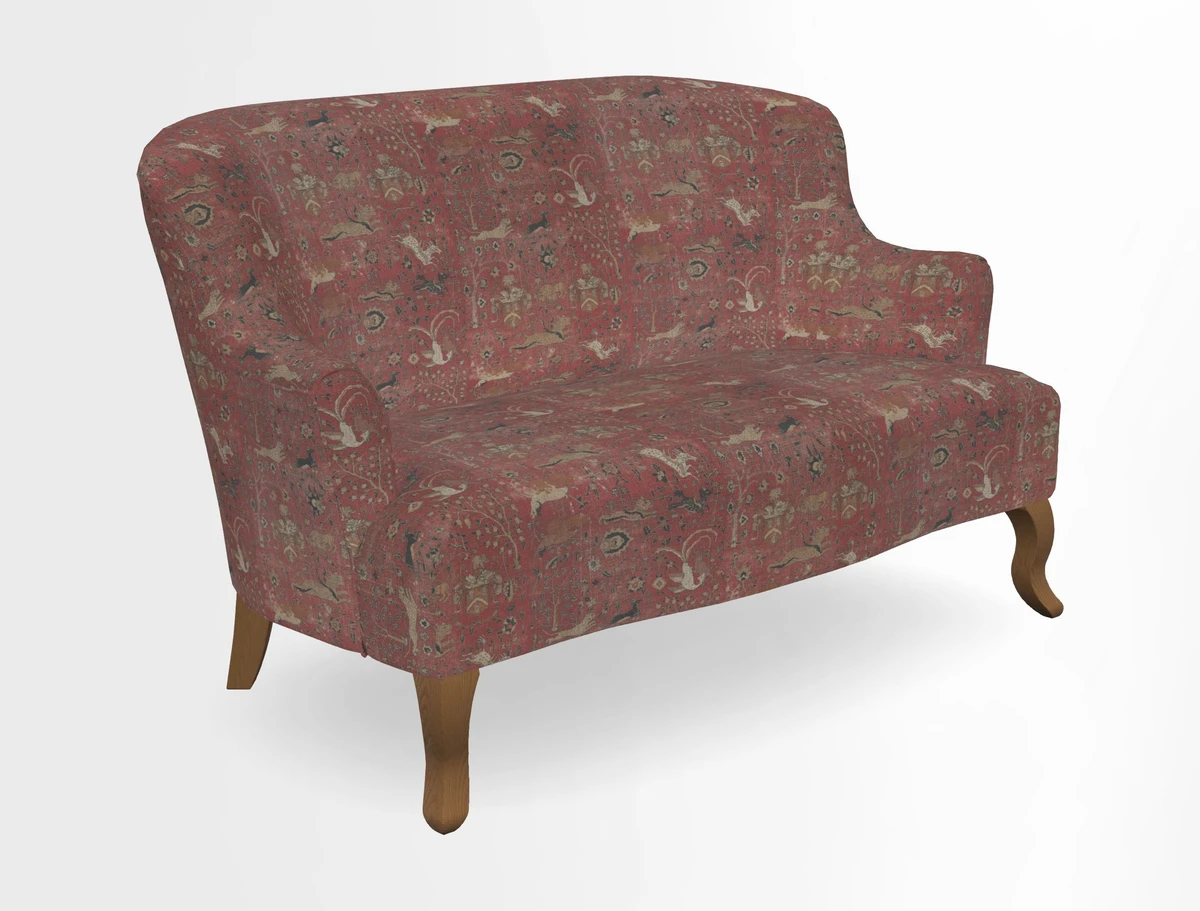 Grassington 3 Seater Sofa in RHS Botanicals on Velvet Ferns Toile Olive with scatter in Almost Plain Velvet Harvest