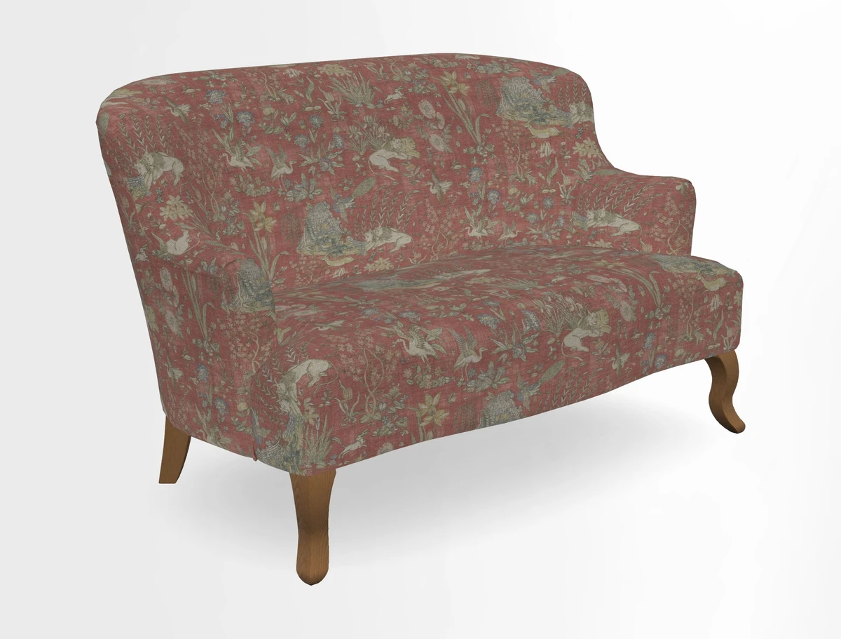 Grassington 3 Seater Sofa in RHS Botanicals on Velvet Ferns Toile Olive with scatter in Almost Plain Velvet Harvest