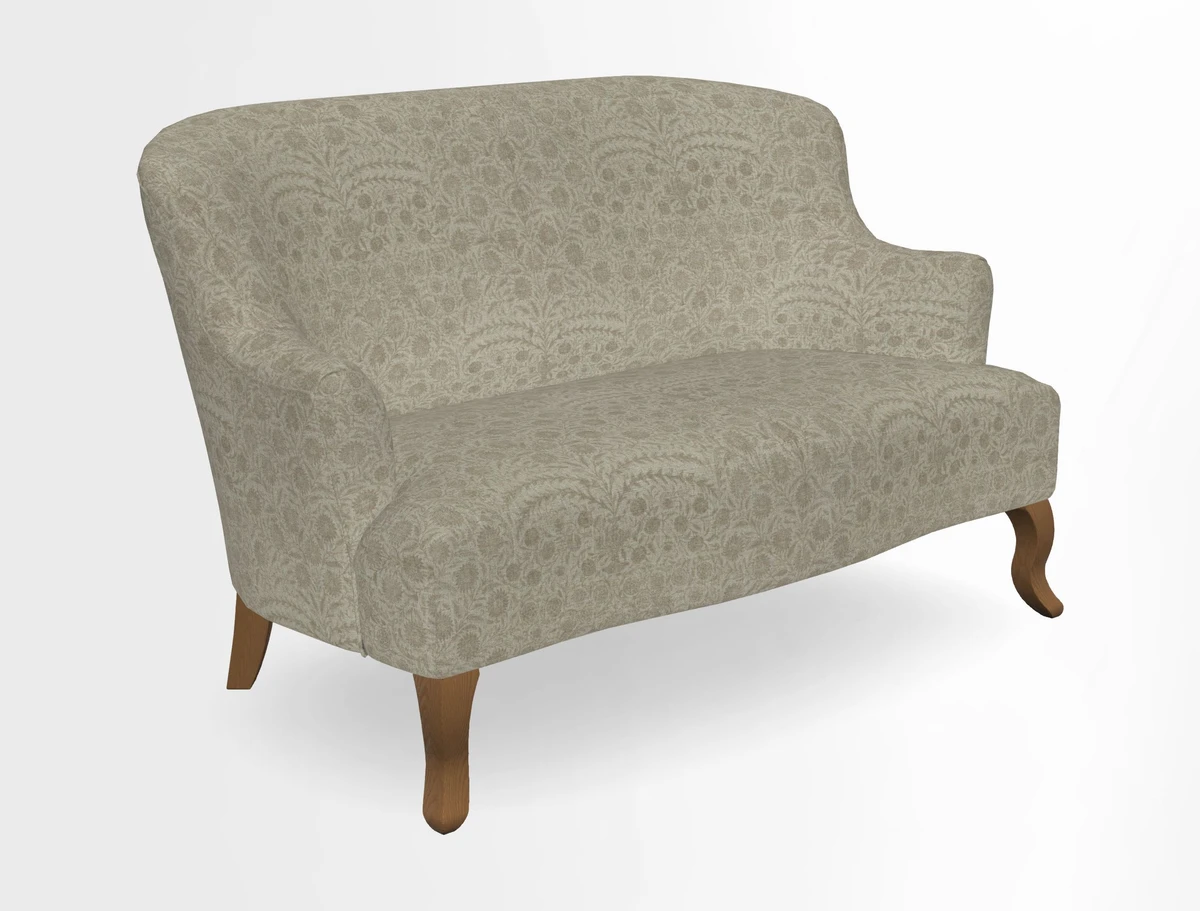 Grassington 3 Seater Sofa in RHS Botanicals on Velvet Ferns Toile Olive with scatter in Almost Plain Velvet Harvest