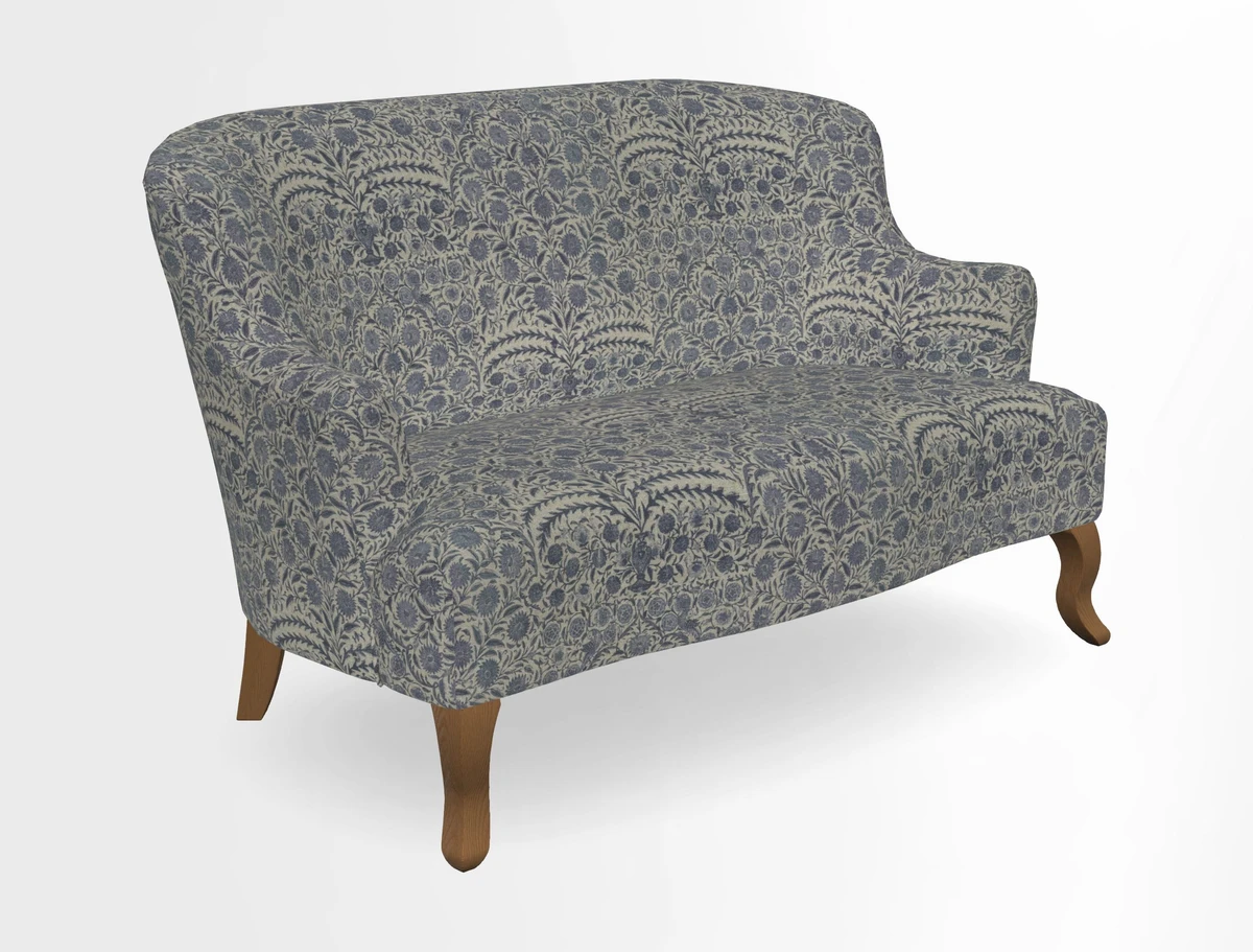 Grassington 3 Seater Sofa in RHS Botanicals on Velvet Ferns Toile Olive with scatter in Almost Plain Velvet Harvest