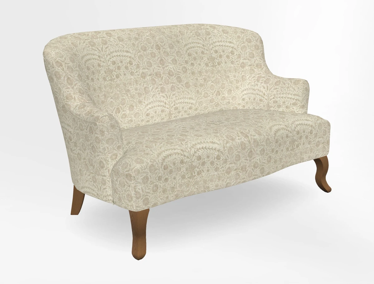 Grassington 3 Seater Sofa in RHS Botanicals on Velvet Ferns Toile Olive with scatter in Almost Plain Velvet Harvest