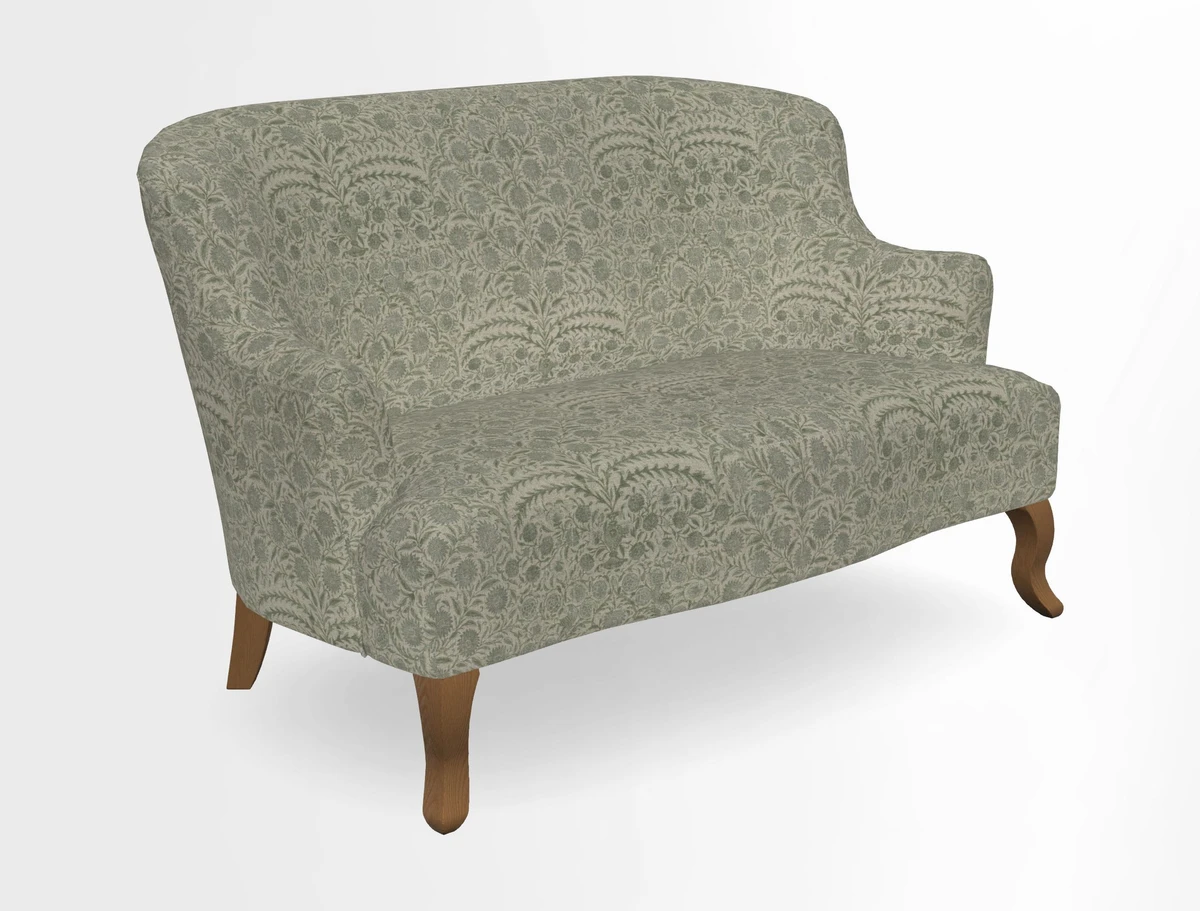 Grassington 3 Seater Sofa in RHS Botanicals on Velvet Ferns Toile Olive with scatter in Almost Plain Velvet Harvest