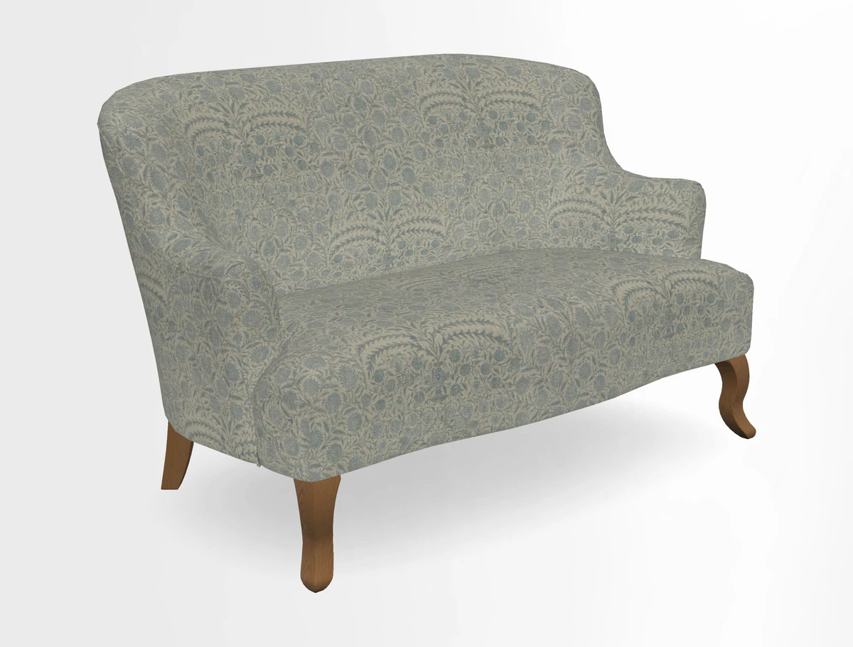 Grassington 3 Seater Sofa in RHS Botanicals on Velvet Ferns Toile Olive with scatter in Almost Plain Velvet Harvest