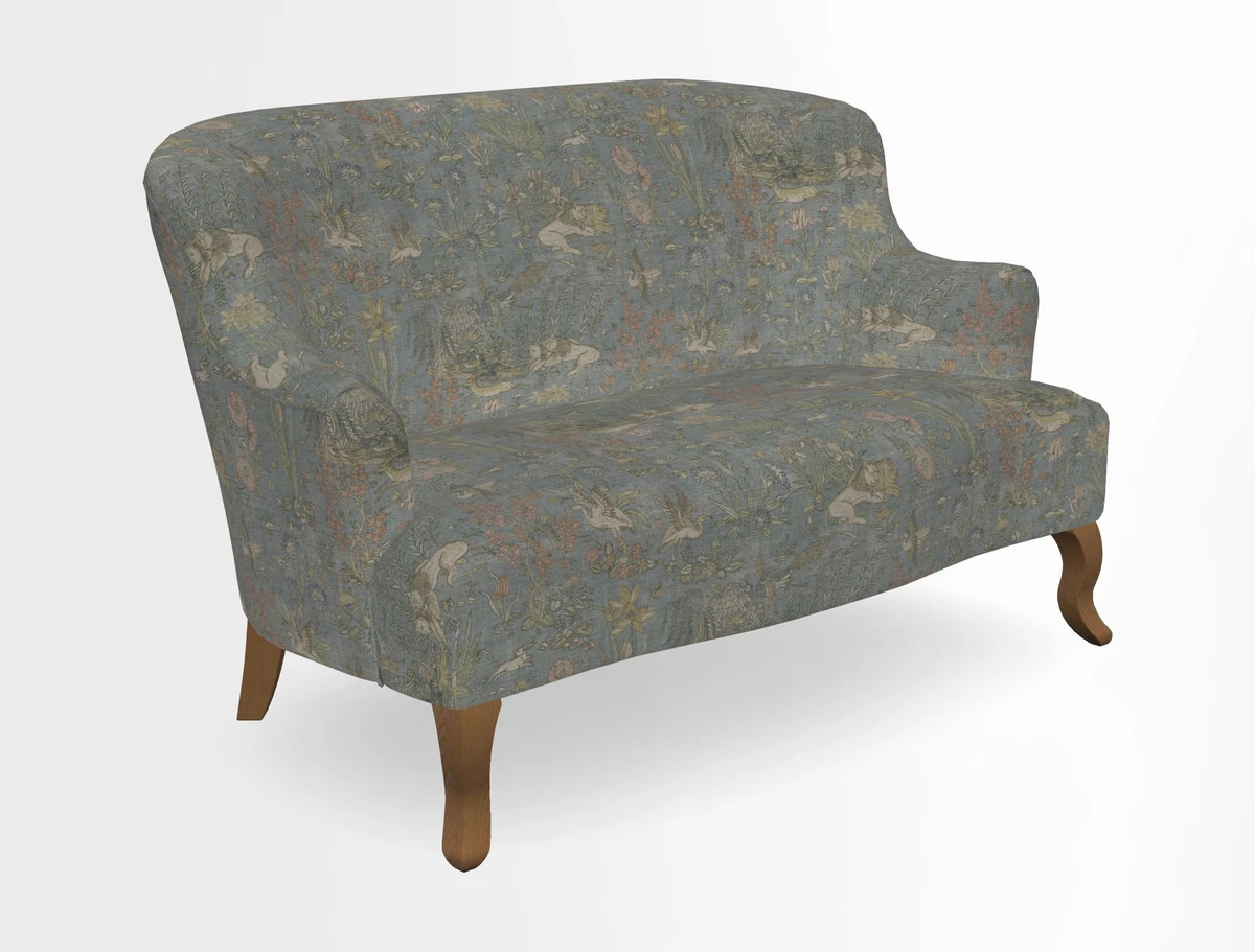 Grassington 3 Seater Sofa in RHS Botanicals on Velvet Ferns Toile Olive with scatter in Almost Plain Velvet Harvest