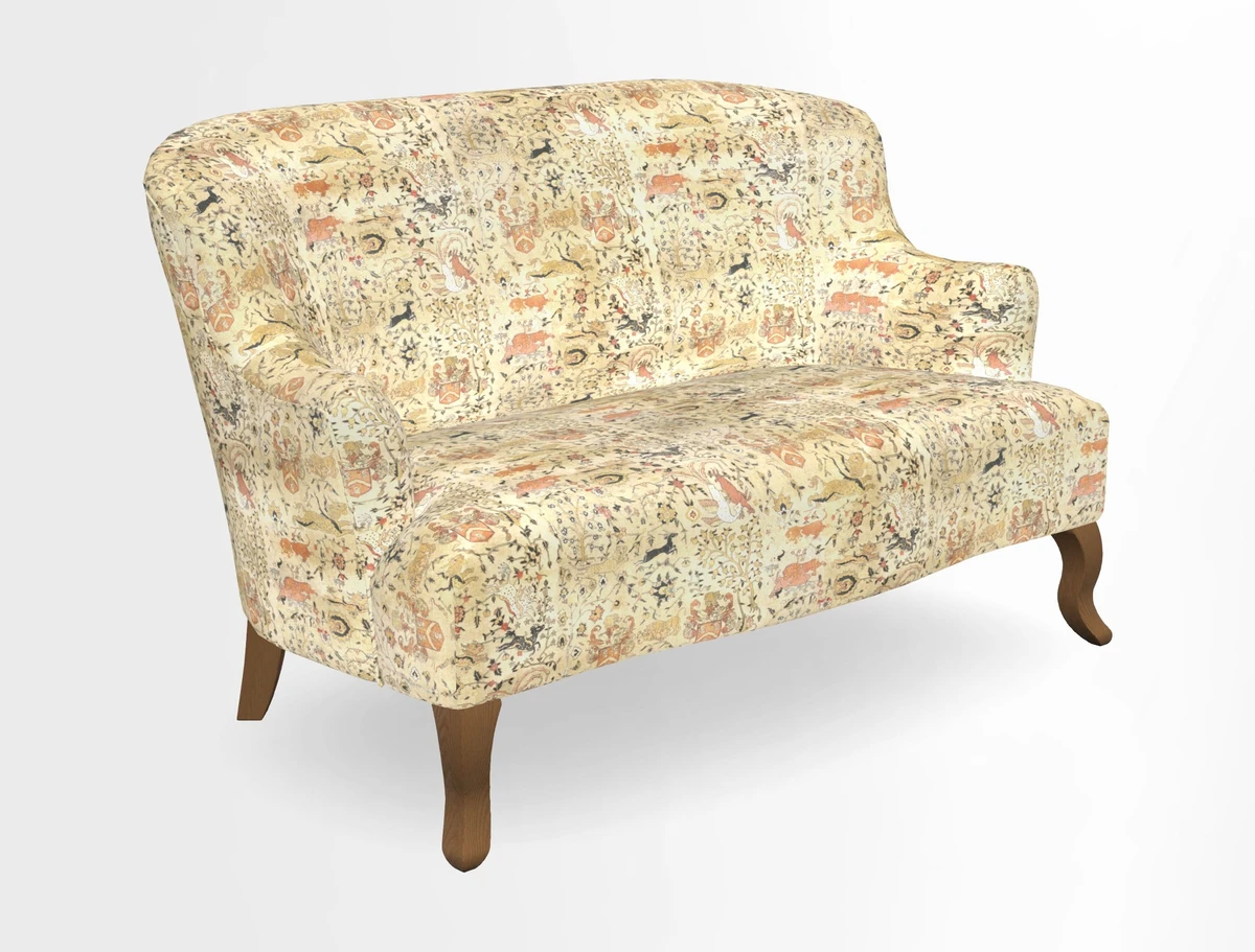 Grassington 3 Seater Sofa in RHS Botanicals on Velvet Ferns Toile Olive with scatter in Almost Plain Velvet Harvest