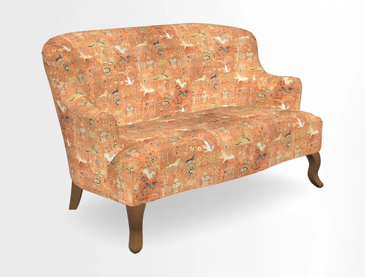 Grassington 3 Seater Sofa in RHS Botanicals on Velvet Ferns Toile Olive with scatter in Almost Plain Velvet Harvest