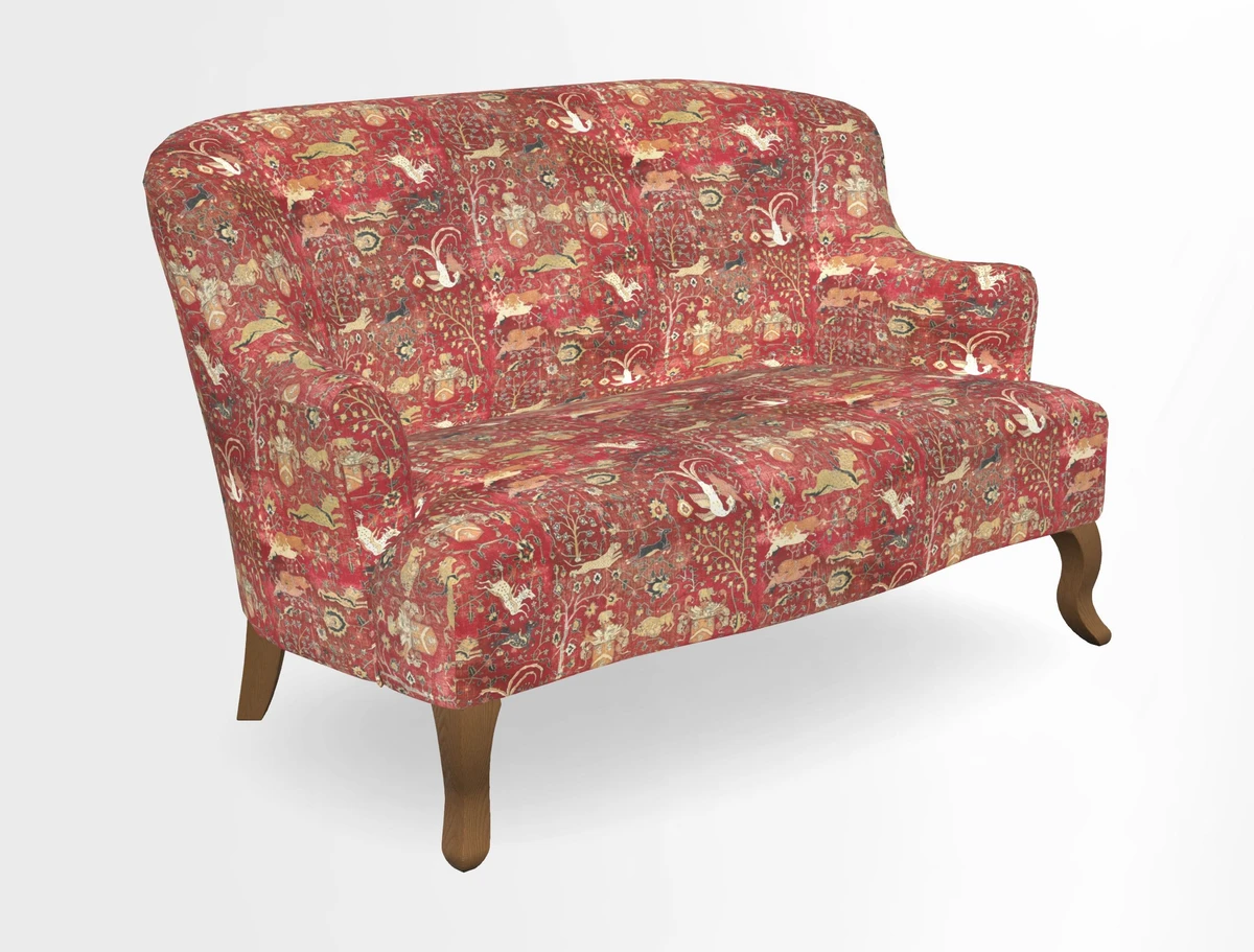 Grassington 3 Seater Sofa in RHS Botanicals on Velvet Ferns Toile Olive with scatter in Almost Plain Velvet Harvest