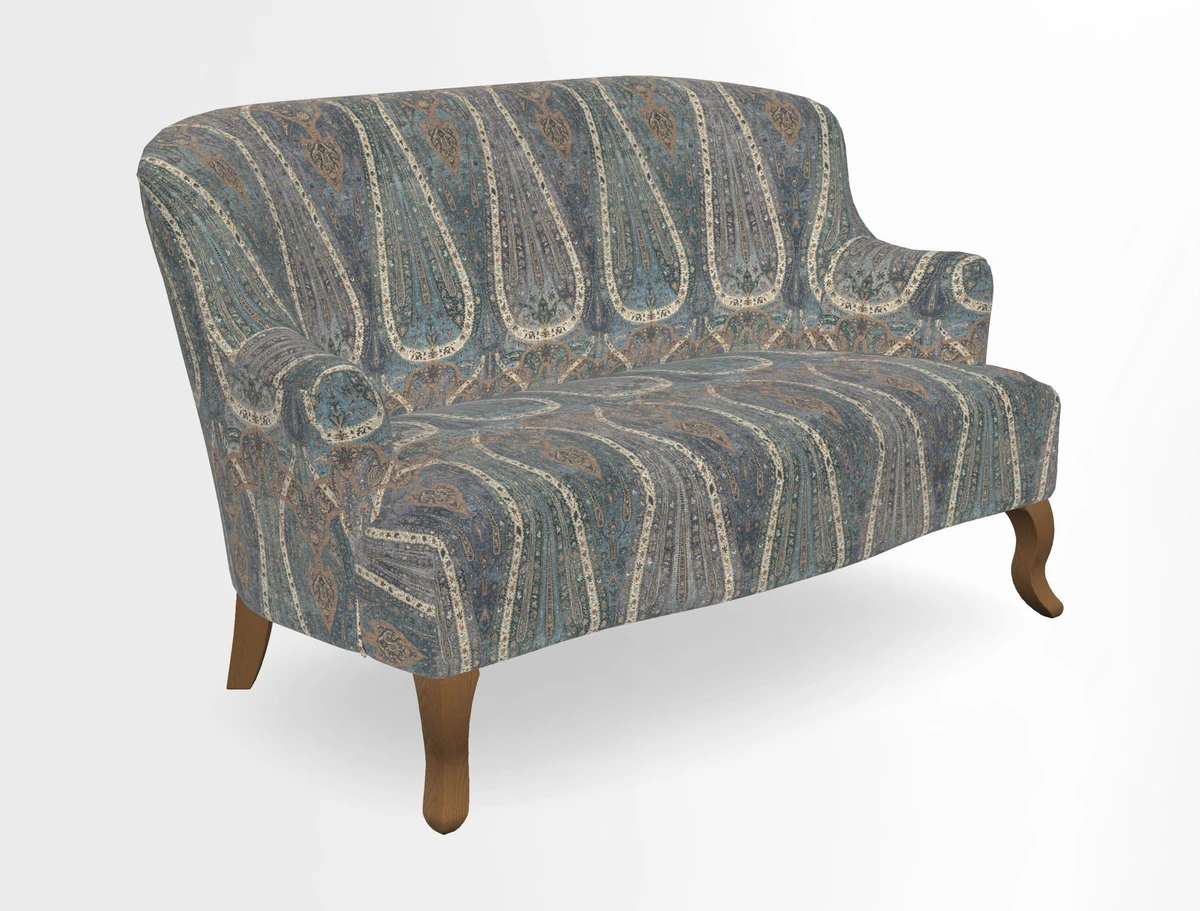 Grassington 3 Seater Sofa in RHS Botanicals on Velvet Ferns Toile Olive with scatter in Almost Plain Velvet Harvest