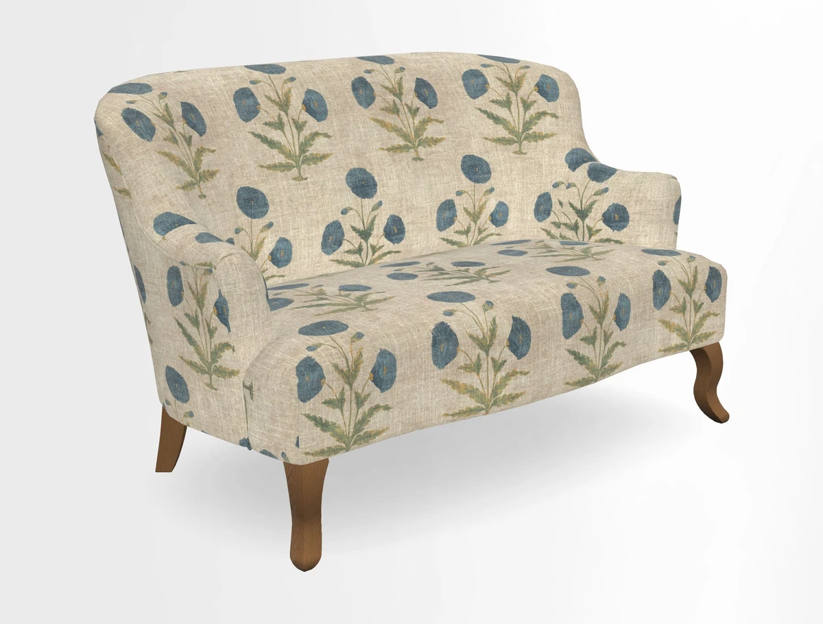 Grassington 3 Seater Sofa in RHS Botanicals on Velvet Ferns Toile Olive with scatter in Almost Plain Velvet Harvest