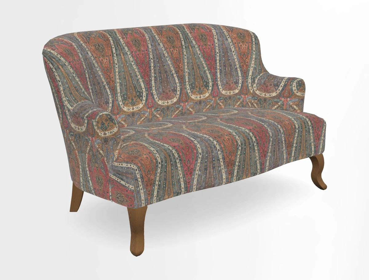 Grassington 3 Seater Sofa in RHS Botanicals on Velvet Ferns Toile Olive with scatter in Almost Plain Velvet Harvest