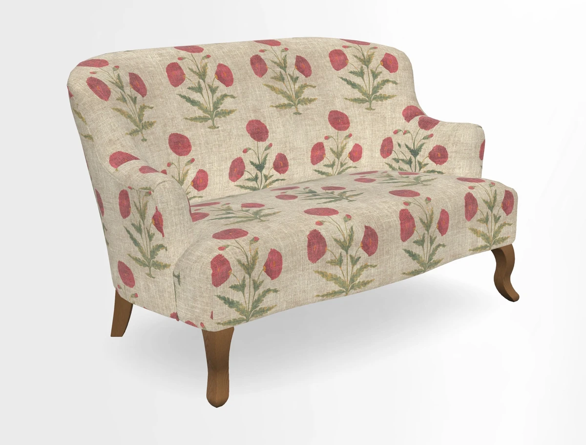 Grassington 3 Seater Sofa in RHS Botanicals on Velvet Ferns Toile Olive with scatter in Almost Plain Velvet Harvest