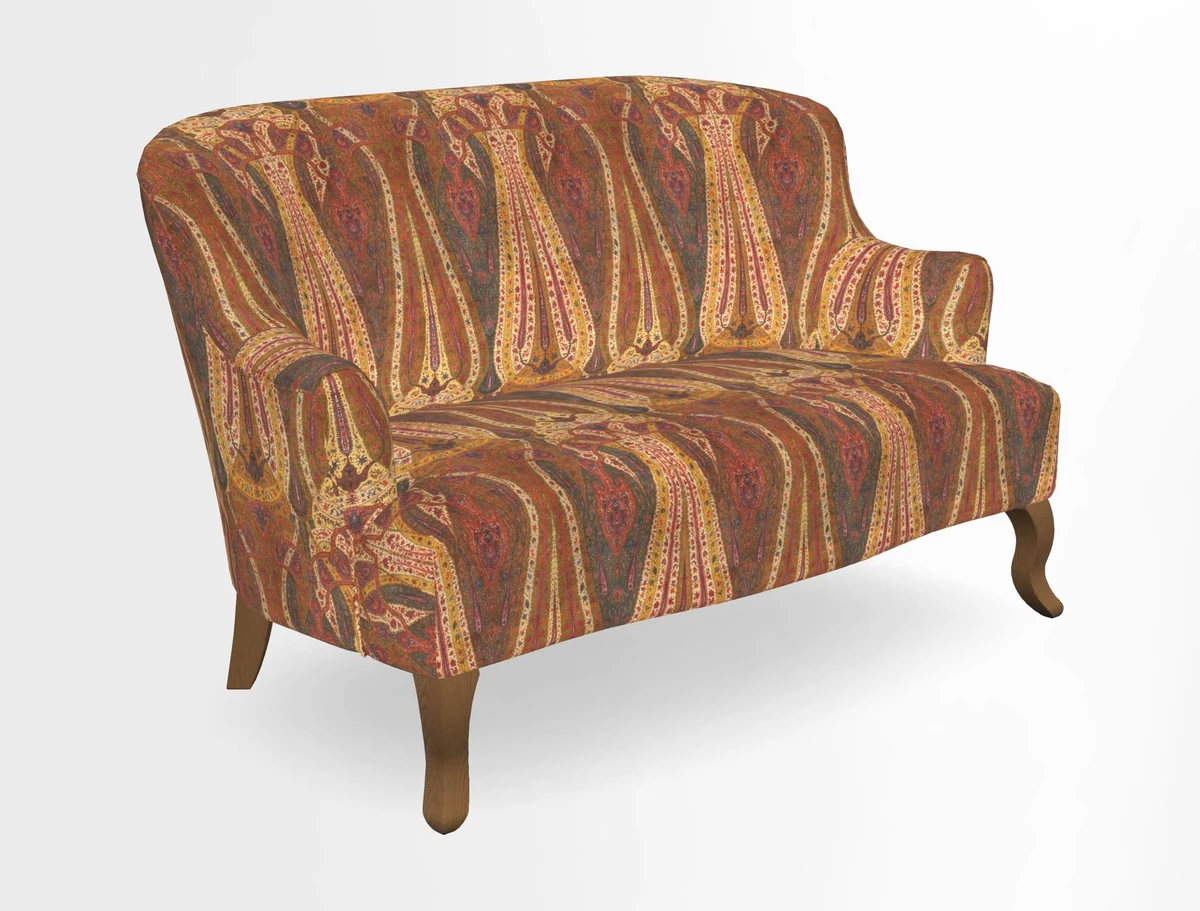 Grassington 3 Seater Sofa in RHS Botanicals on Velvet Ferns Toile Olive with scatter in Almost Plain Velvet Harvest