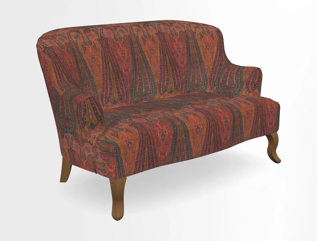Grassington 3 Seater Sofa in RHS Botanicals on Velvet Ferns Toile Olive with scatter in Almost Plain Velvet Harvest