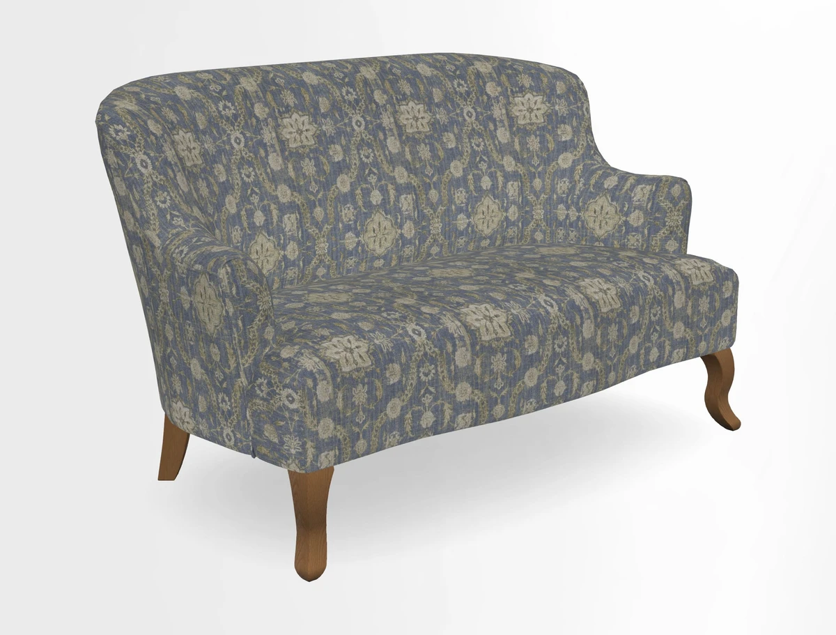 Grassington 3 Seater Sofa in RHS Botanicals on Velvet Ferns Toile Olive with scatter in Almost Plain Velvet Harvest