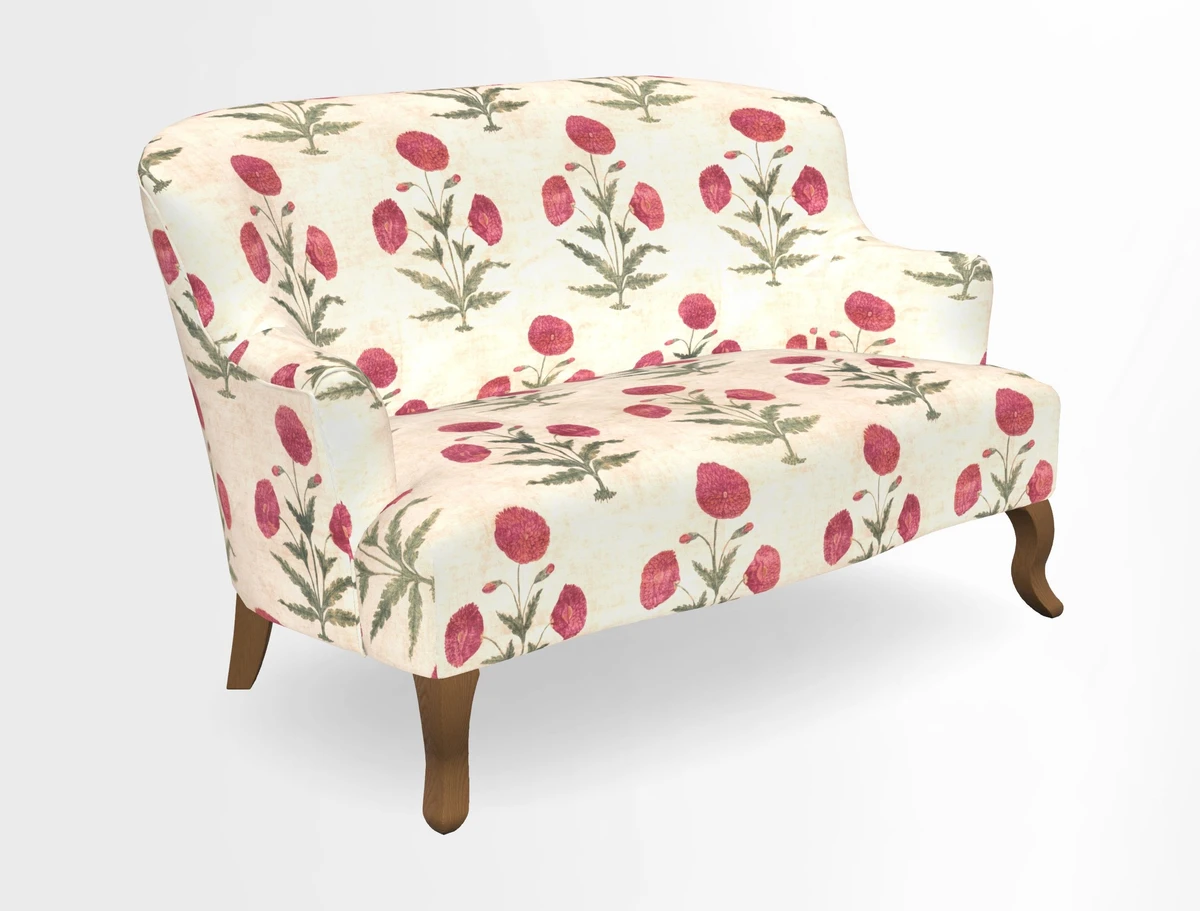 Grassington 3 Seater Sofa in RHS Botanicals on Velvet Ferns Toile Olive with scatter in Almost Plain Velvet Harvest