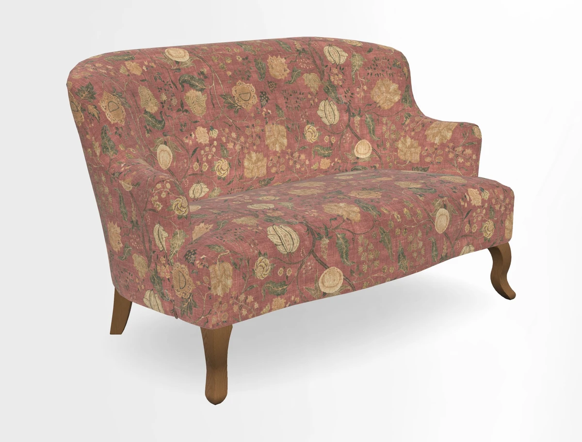 Grassington 3 Seater Sofa in RHS Botanicals on Velvet Ferns Toile Olive with scatter in Almost Plain Velvet Harvest