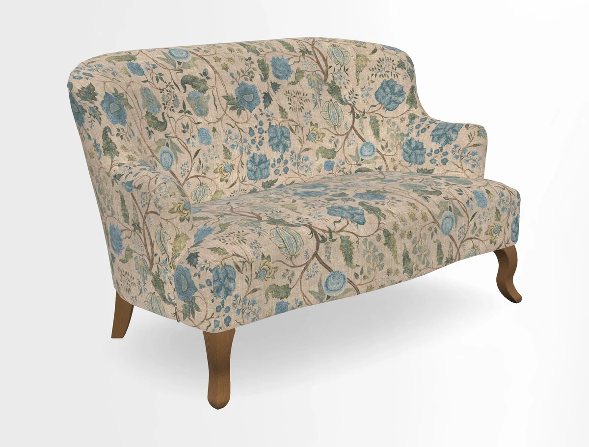 Grassington 3 Seater Sofa in RHS Botanicals on Velvet Ferns Toile Olive with scatter in Almost Plain Velvet Harvest