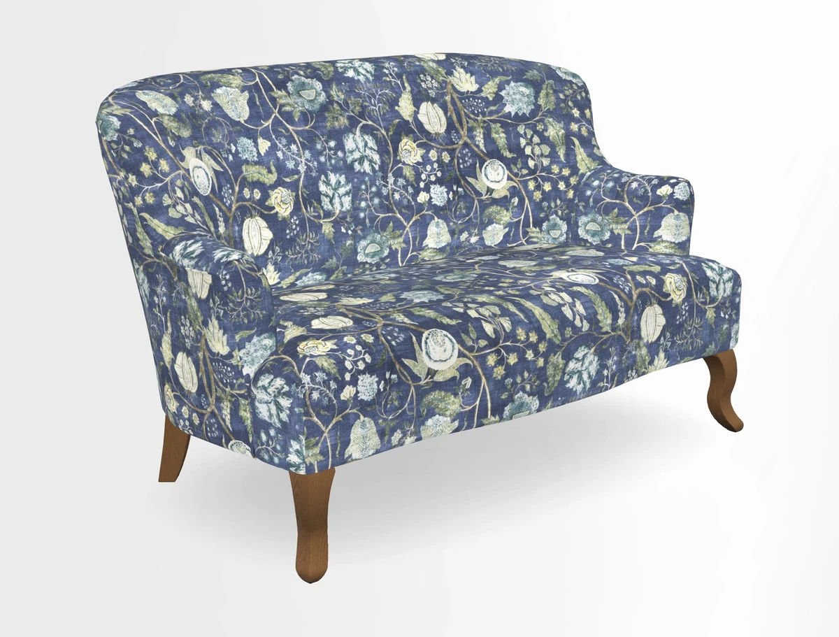 Grassington 3 Seater Sofa in RHS Botanicals on Velvet Ferns Toile Olive with scatter in Almost Plain Velvet Harvest