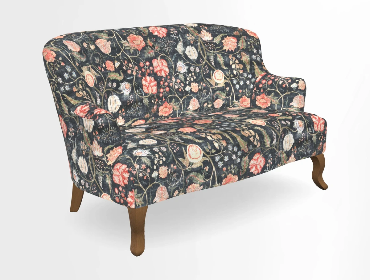 Grassington 3 Seater Sofa in RHS Botanicals on Velvet Ferns Toile Olive with scatter in Almost Plain Velvet Harvest