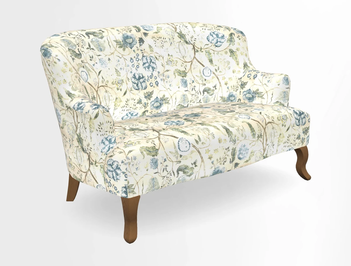 Grassington 3 Seater Sofa in RHS Botanicals on Velvet Ferns Toile Olive with scatter in Almost Plain Velvet Harvest