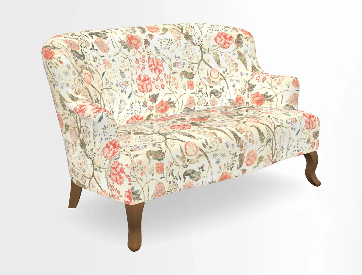 Grassington 3 Seater Sofa in RHS Botanicals on Velvet Ferns Toile Olive with scatter in Almost Plain Velvet Harvest
