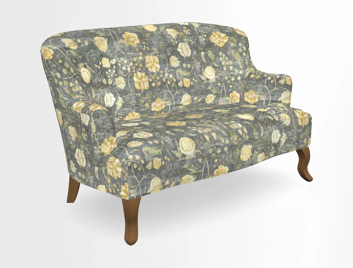Grassington 3 Seater Sofa in RHS Botanicals on Velvet Ferns Toile Olive with scatter in Almost Plain Velvet Harvest