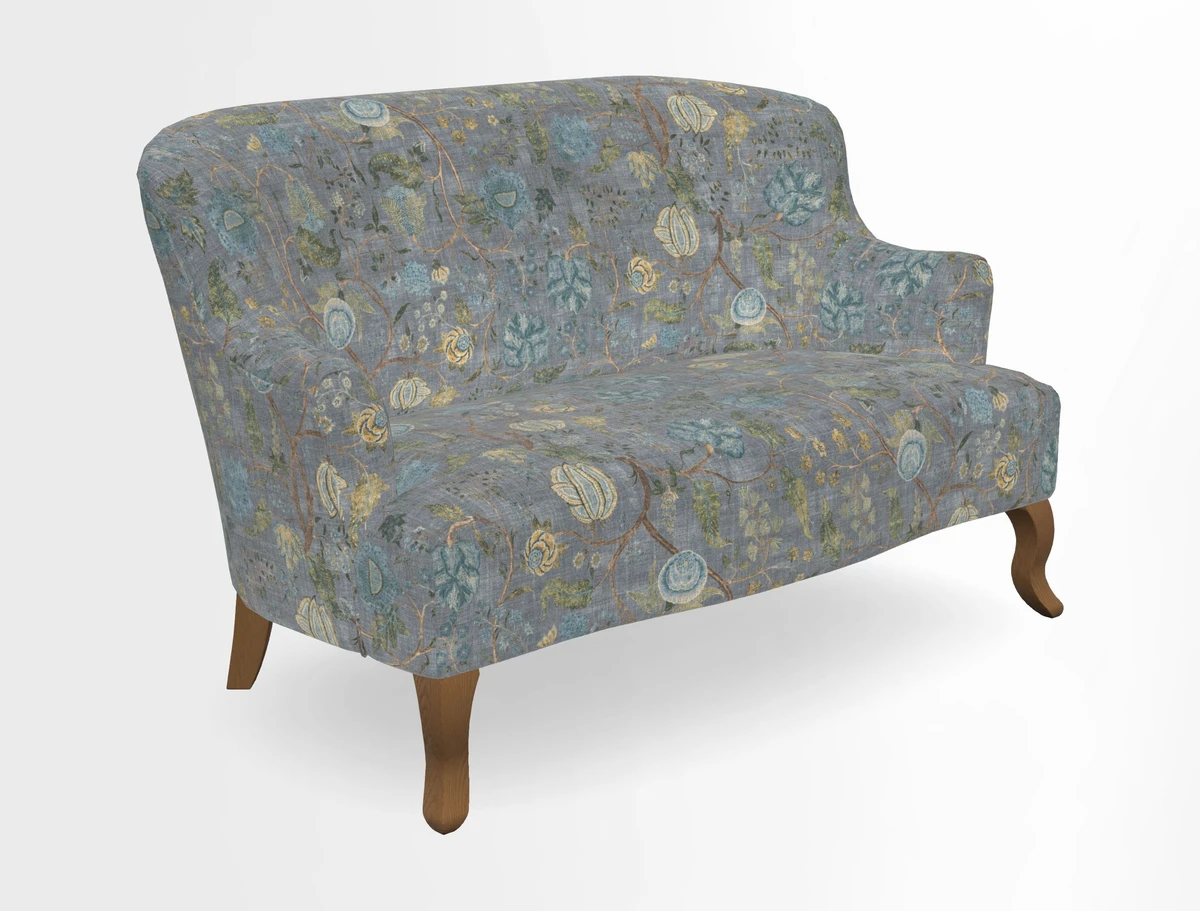 Grassington 3 Seater Sofa in RHS Botanicals on Velvet Ferns Toile Olive with scatter in Almost Plain Velvet Harvest
