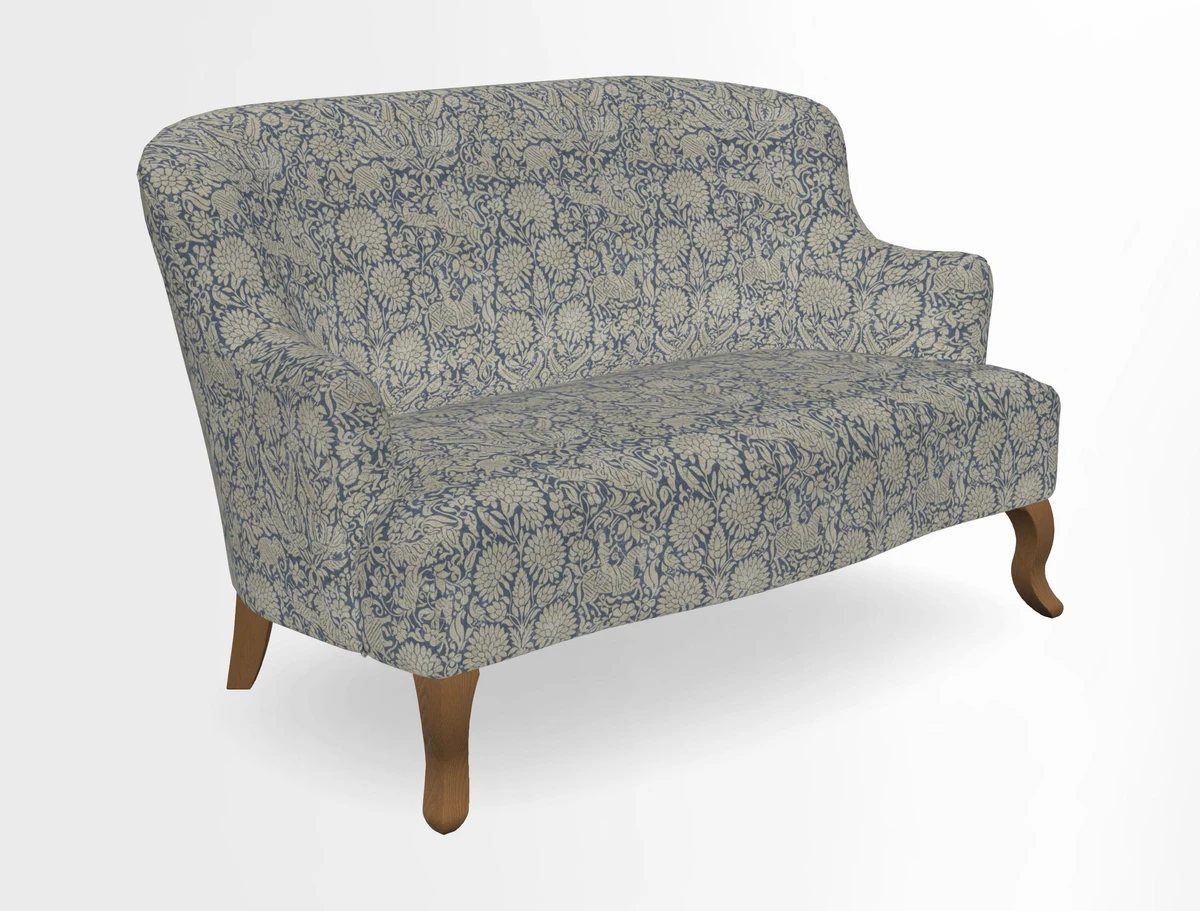 Grassington 3 Seater Sofa in RHS Botanicals on Velvet Ferns Toile Olive with scatter in Almost Plain Velvet Harvest