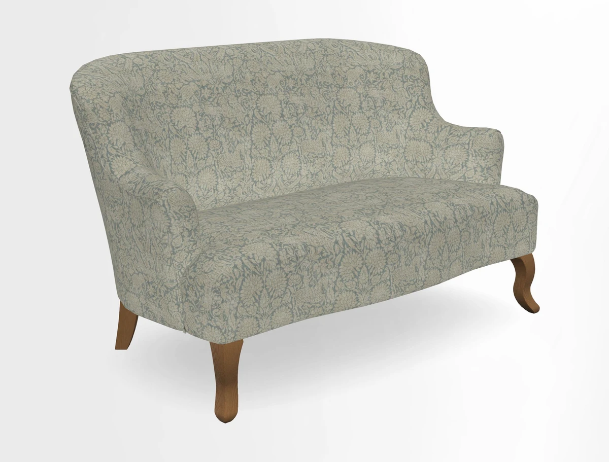 Grassington 3 Seater Sofa in RHS Botanicals on Velvet Ferns Toile Olive with scatter in Almost Plain Velvet Harvest