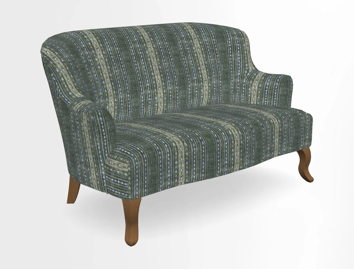 Grassington 3 Seater Sofa in RHS Botanicals on Velvet Ferns Toile Olive with scatter in Almost Plain Velvet Harvest