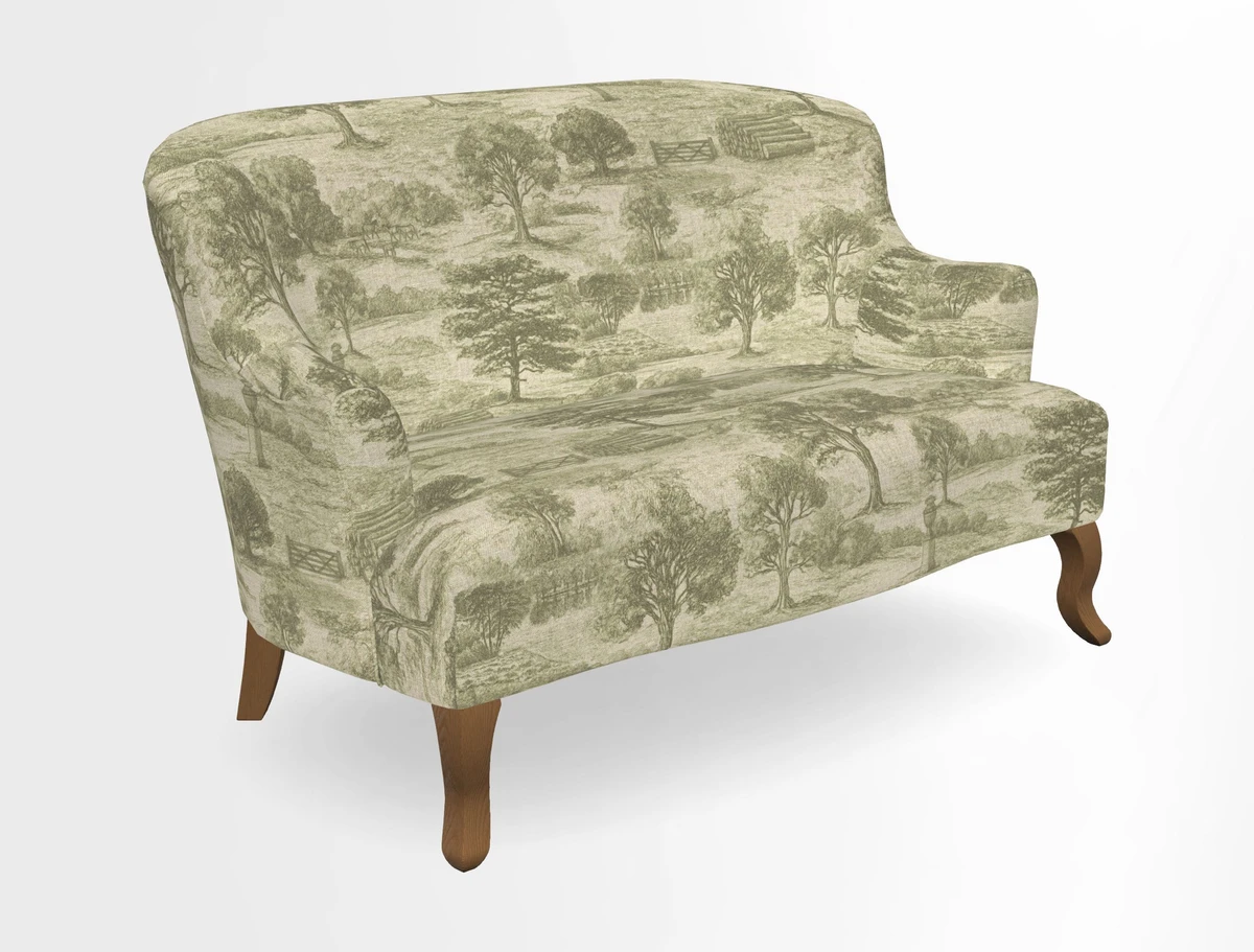 Grassington 3 Seater Sofa in RHS Botanicals on Velvet Ferns Toile Olive with scatter in Almost Plain Velvet Harvest