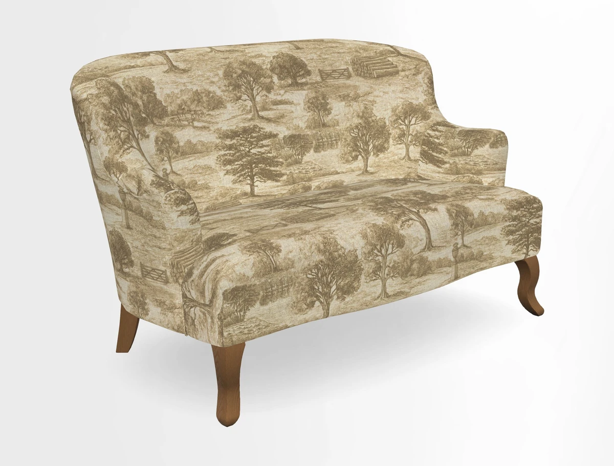Grassington 3 Seater Sofa in RHS Botanicals on Velvet Ferns Toile Olive with scatter in Almost Plain Velvet Harvest