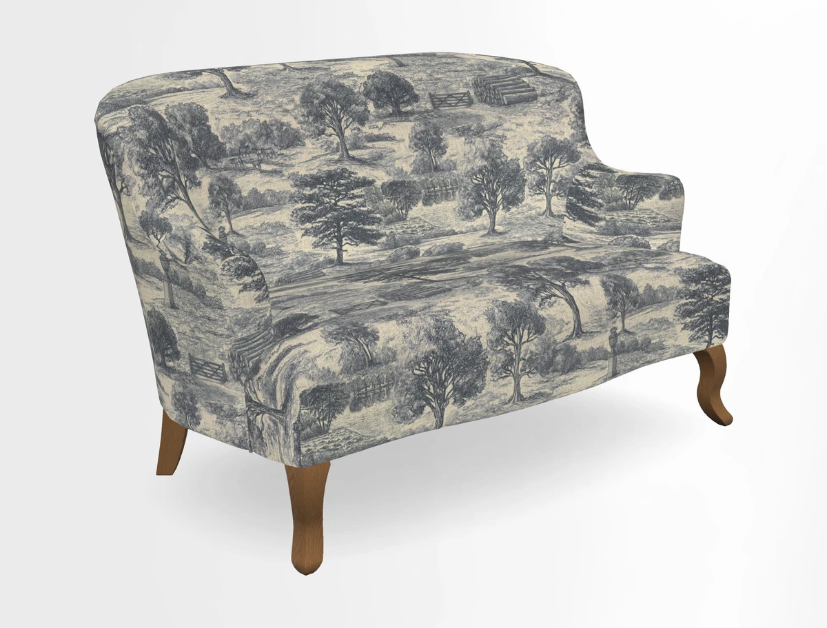 Grassington 3 Seater Sofa in RHS Botanicals on Velvet Ferns Toile Olive with scatter in Almost Plain Velvet Harvest