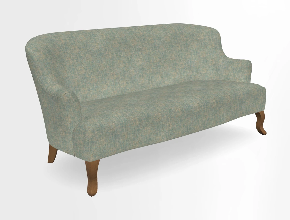Grassington 3 Seater Sofa in RHS Botanicals on Velvet Ferns Toile Olive with scatter in Almost Plain Velvet Harvest