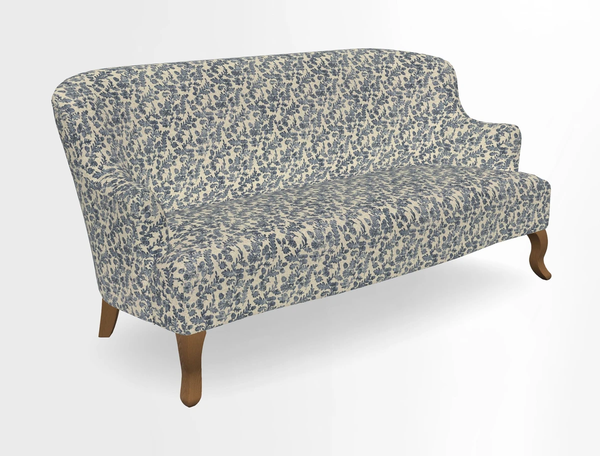 Grassington 3 Seater Sofa in RHS Botanicals on Velvet Ferns Toile Olive with scatter in Almost Plain Velvet Harvest