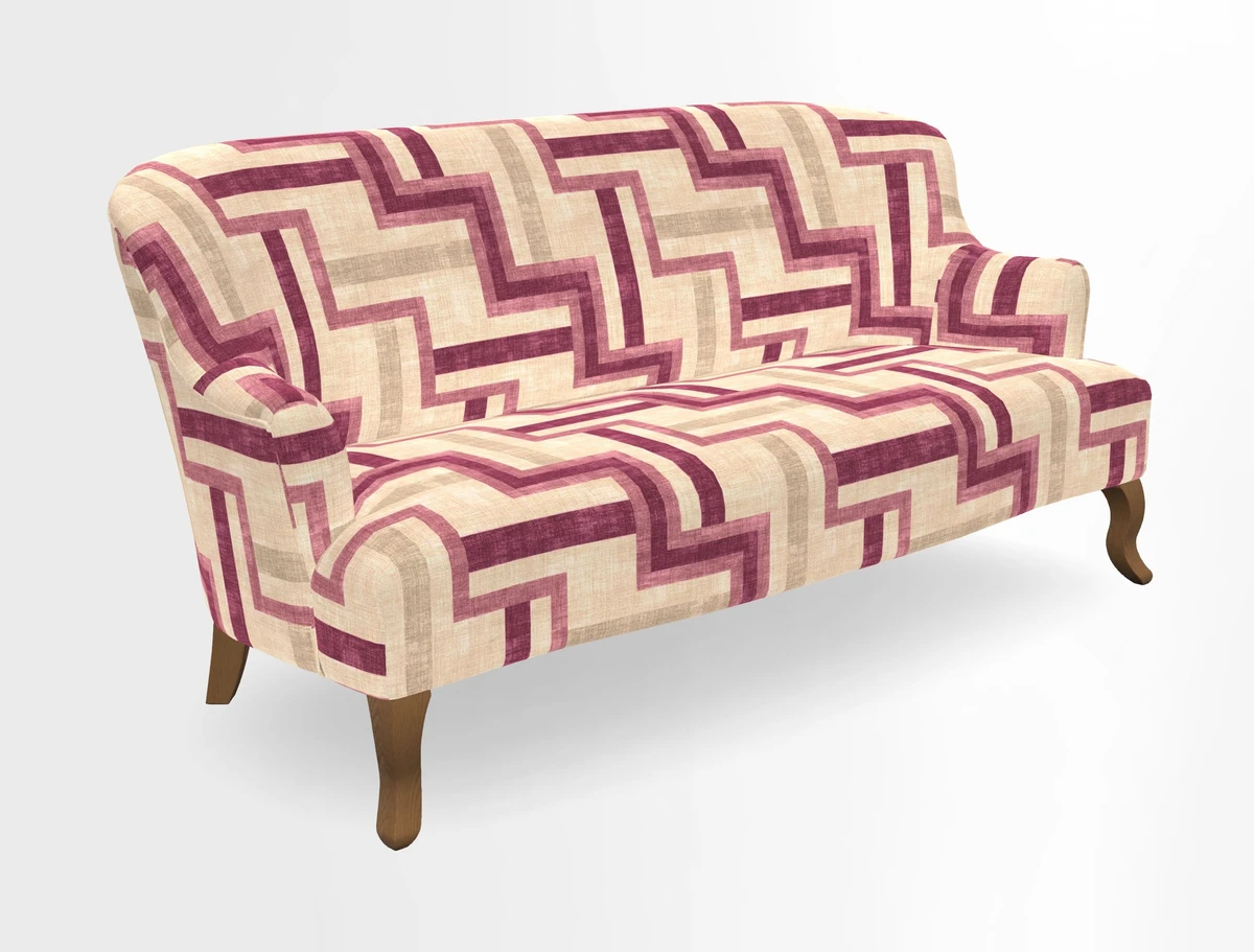 Grassington 3 Seater Sofa in RHS Botanicals on Velvet Ferns Toile Olive with scatter in Almost Plain Velvet Harvest
