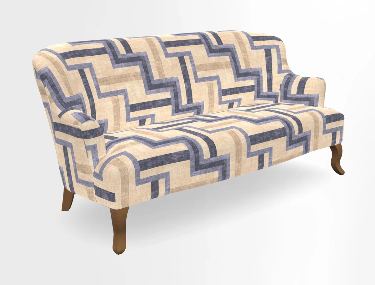 Grassington 3 Seater Sofa in RHS Botanicals on Velvet Ferns Toile Olive with scatter in Almost Plain Velvet Harvest