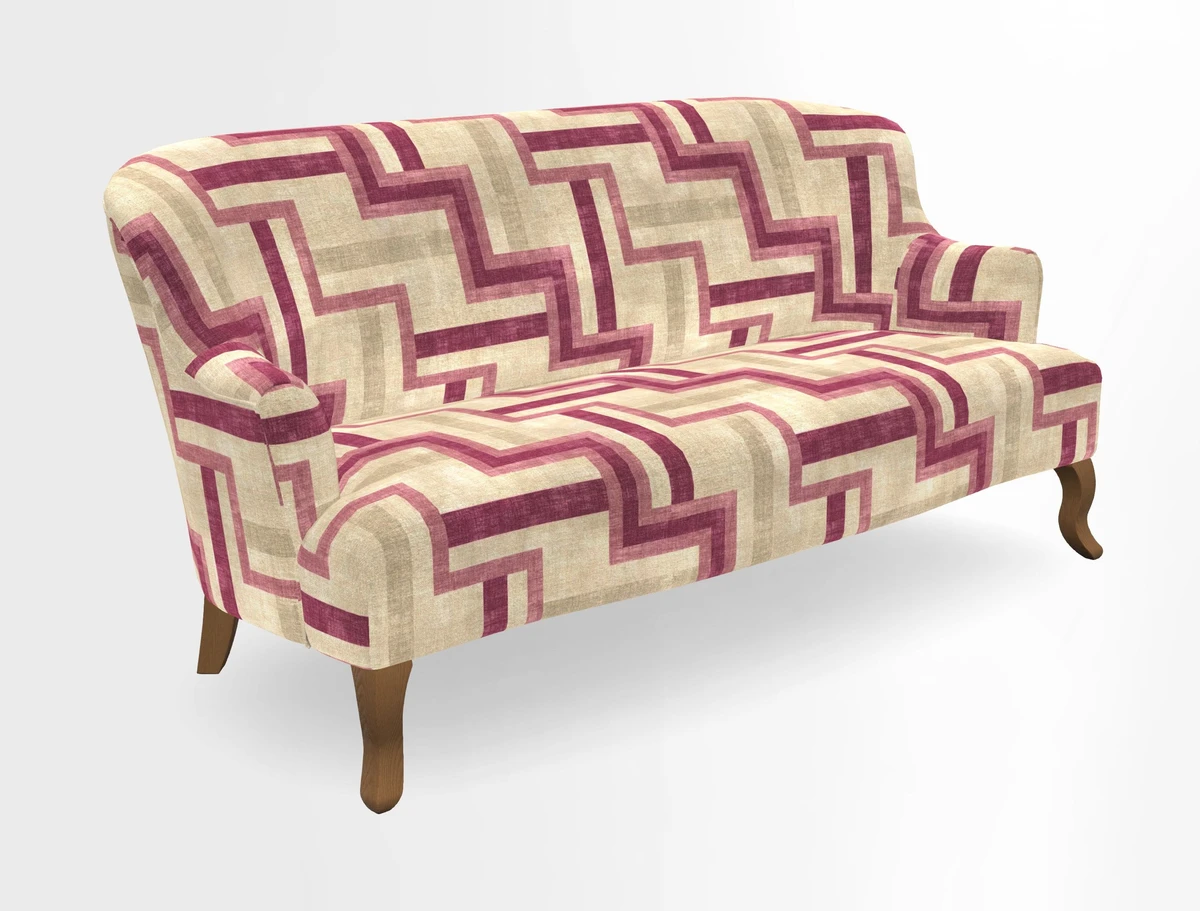 Grassington 3 Seater Sofa in RHS Botanicals on Velvet Ferns Toile Olive with scatter in Almost Plain Velvet Harvest
