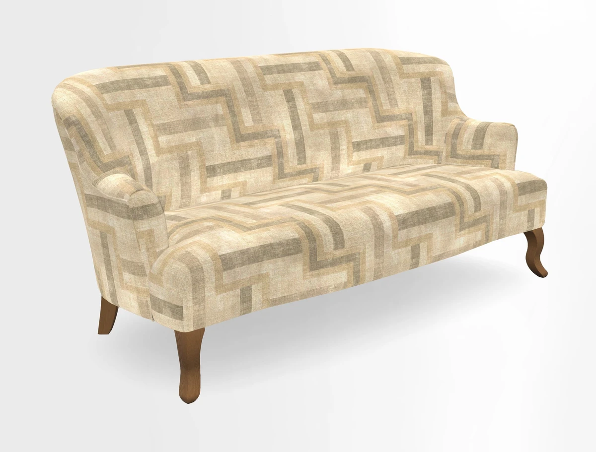 Grassington 3 Seater Sofa in RHS Botanicals on Velvet Ferns Toile Olive with scatter in Almost Plain Velvet Harvest