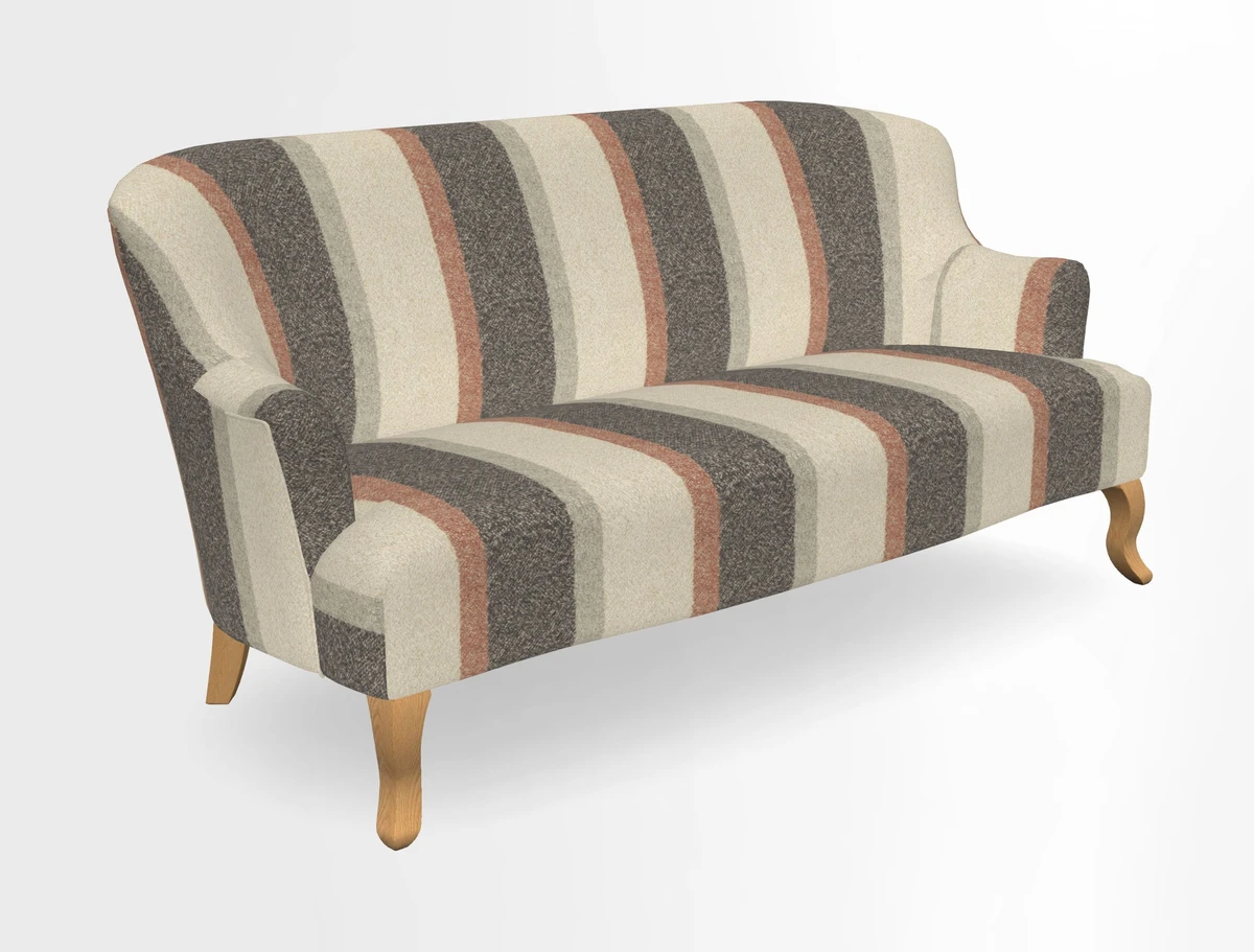 Grassington 3 Seater Sofa in RHS Botanicals on Velvet Ferns Toile Olive with scatter in Almost Plain Velvet Harvest