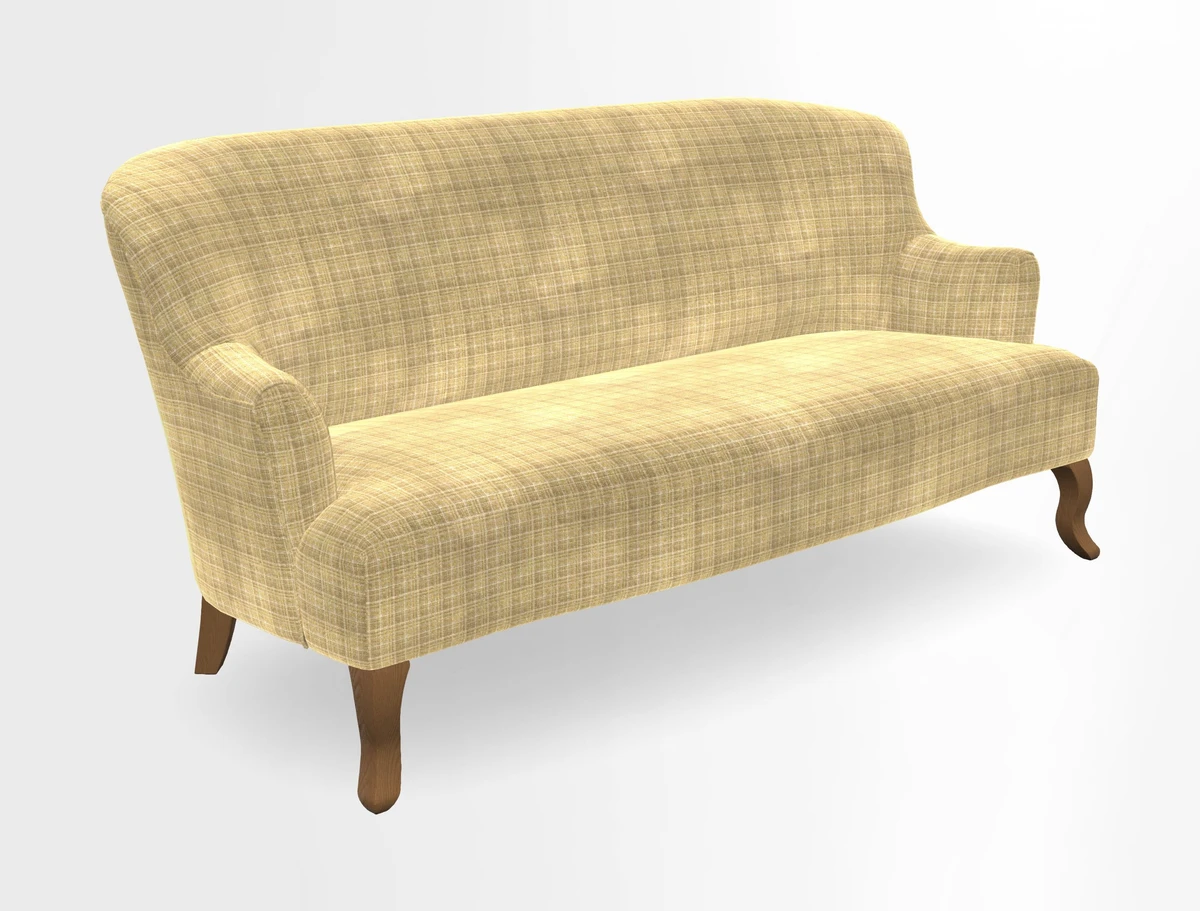 Grassington 3 Seater Sofa in RHS Botanicals on Velvet Ferns Toile Olive with scatter in Almost Plain Velvet Harvest