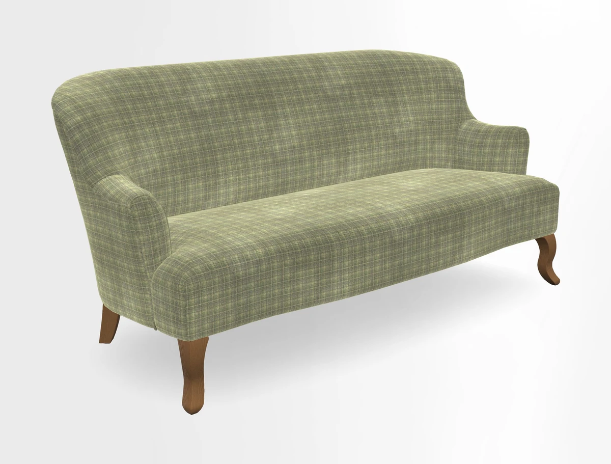 Grassington 3 Seater Sofa in RHS Botanicals on Velvet Ferns Toile Olive with scatter in Almost Plain Velvet Harvest