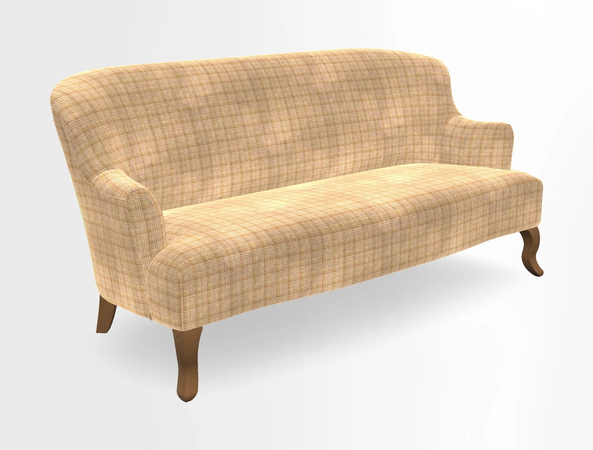Grassington 3 Seater Sofa in RHS Botanicals on Velvet Ferns Toile Olive with scatter in Almost Plain Velvet Harvest