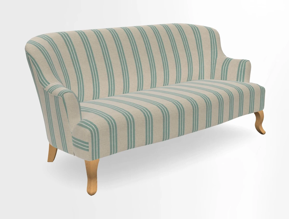 Grassington 3 Seater Sofa in RHS Botanicals on Velvet Ferns Toile Olive with scatter in Almost Plain Velvet Harvest