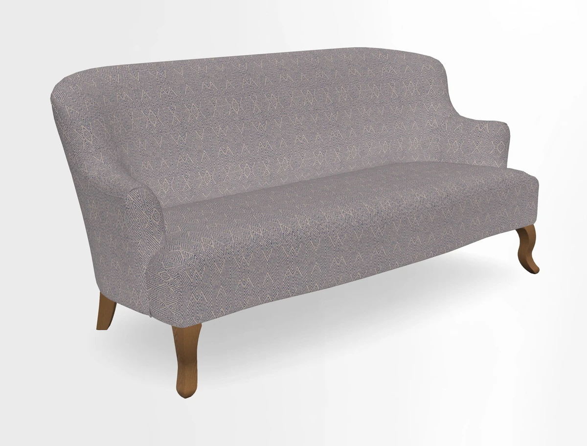 Grassington 3 Seater Sofa in RHS Botanicals on Velvet Ferns Toile Olive with scatter in Almost Plain Velvet Harvest